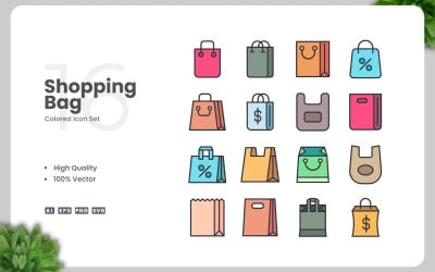 16 Shopping Bag färgade ikoner Set