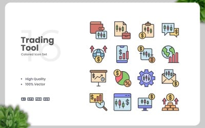 16 Trading Tool Colored Icons Set