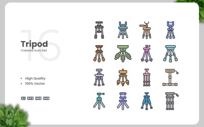 16 Tripod Colored Icons Set