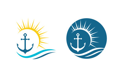 Modèle de logo d&amp;#39;élément d&amp;#39;icône de vague d&amp;#39;ancre vecteur v.3