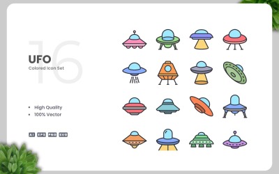 16 Ufo Colored Icons Collection