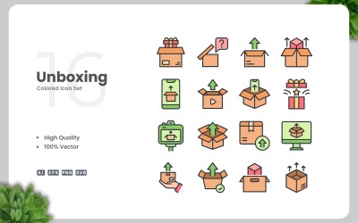 16 Unboxing Colored Icons Set