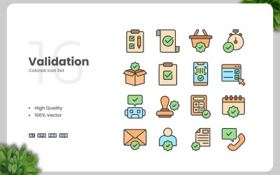 16 Validation Colored Icons Set