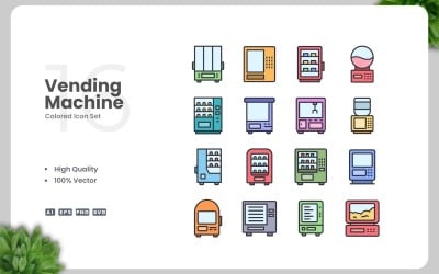 16 Vending Machine Colored Icons Set