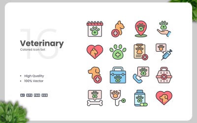 16 Veterinary Colored Icons Set
