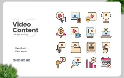 16 Video Content Colored Icons Set