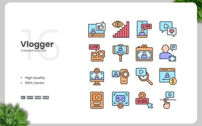 16 Vlogger Colored Icons Set