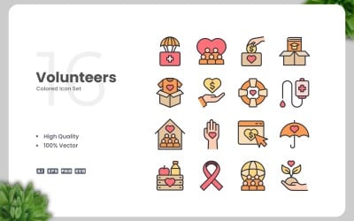 16 Volunteers Colored Icons Set