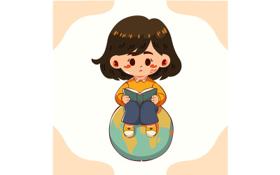 Child Reading on Globe (flat design)