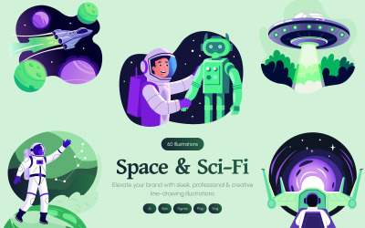 Space och Sci Fi Illustration Set