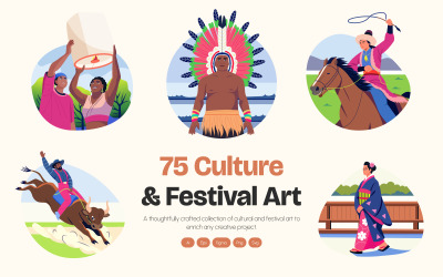 Kultur och Festival Art Illustration Set
