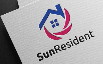 Modello di logo astratto per attività immobiliare, casa, residenza e edilizia del sole