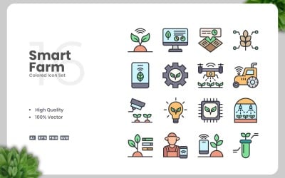 16 Smart Farm Colored Icons Set