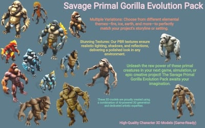 Savage Primal Gorilla Evolution Pack 3D Model