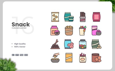 16 Snack färgade ikoner Set