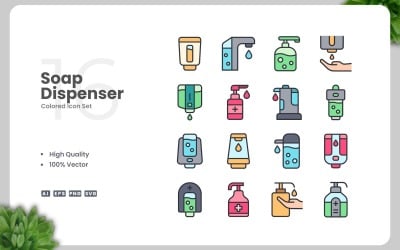 16 Soap Dispenser Colored Icons Set