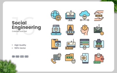16 Social Engineering Colored Icons Set