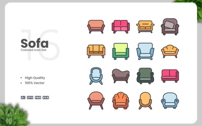 16 soffa färgade ikoner Set