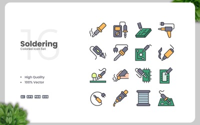 16 Soldering Colored Icons Set