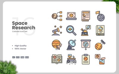 16 Space Research Colored Icons Set