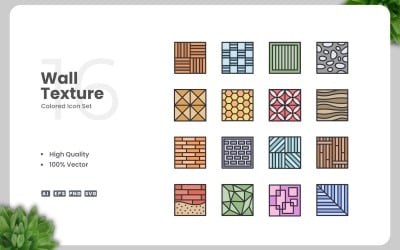 Conjunto de 16 iconos de colores con textura de pared