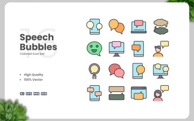 Conjunto de 16 iconos de colores de burbujas de diálogo