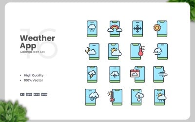 Ensemble de 16 icônes colorées pour applications météo
