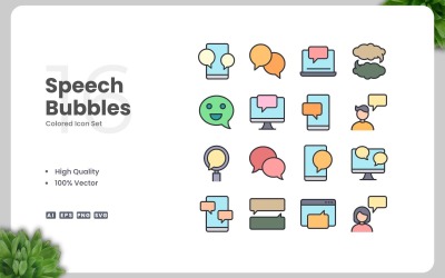 16 Speech Bubbles Colored Icons Set