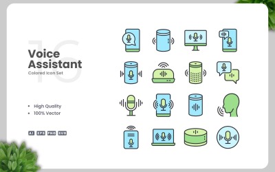 16 Voice Assistant Colored Icons Set