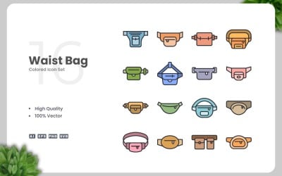16 Waist Bag Colored Icons Set