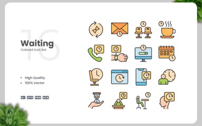 16 Waiting Colored Icons Set