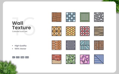 16 Wall Texture Colored Icons Set