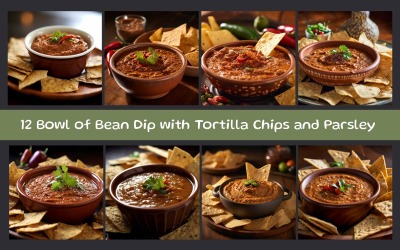 Schüssel Bohnendip mit Tortillachips und Petersilie