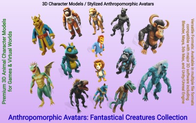 Avatary antropomorficzne: kolekcja fantastycznych stworzeń 3D Model