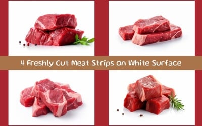 Freshly Cut Meat Strips on White Surface