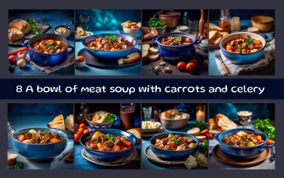 Eine Schüssel Fleischsuppe mit Karotten und Sellerie