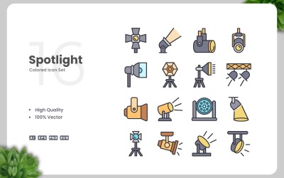 16 Spotlight Colored Icons Set