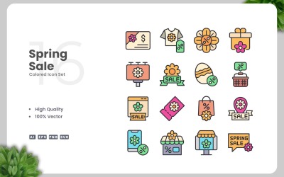 16 Spring Sale Colored Icons Set