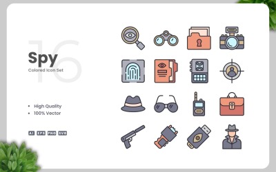 16 Spy Colored Icons Collection