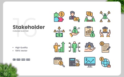 16 Stakeholder Colored Icons Set