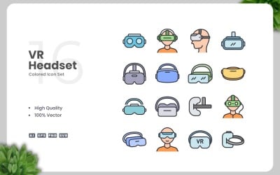 16 VR Headset Colored Icons Set