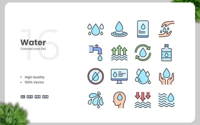 16 wasserfarbene Icons Set