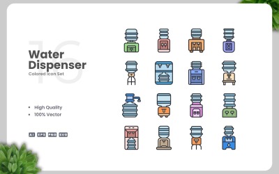 16 Water Dispenser Colored Icons Set
