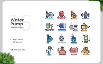 16 Water Pump Colored Icons Set