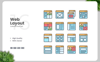 16 Web Layout Colored Icons Set
