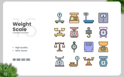 16 Weight Scale Colored Icons Set