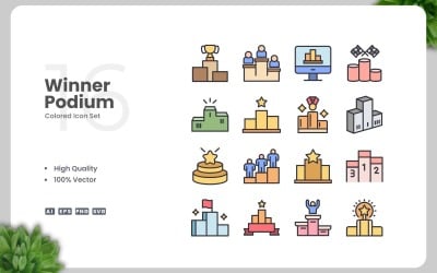 16 Winner Podium Colored Icons Set