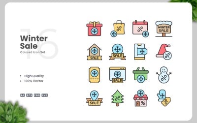 16 Winter Sale Colored Icons Set