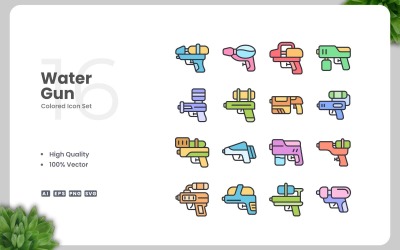 Set di 16 icone colorate per pistole ad acqua