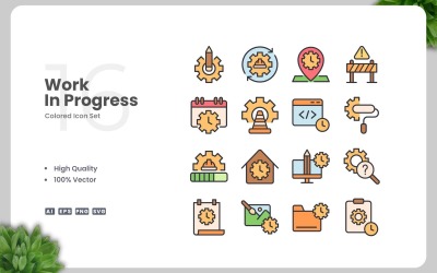 16 Work in Progress farbige Icons Set